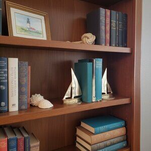 Nautical Charm! Vintage Solid Brass Sailboat Bookends - Set of 2